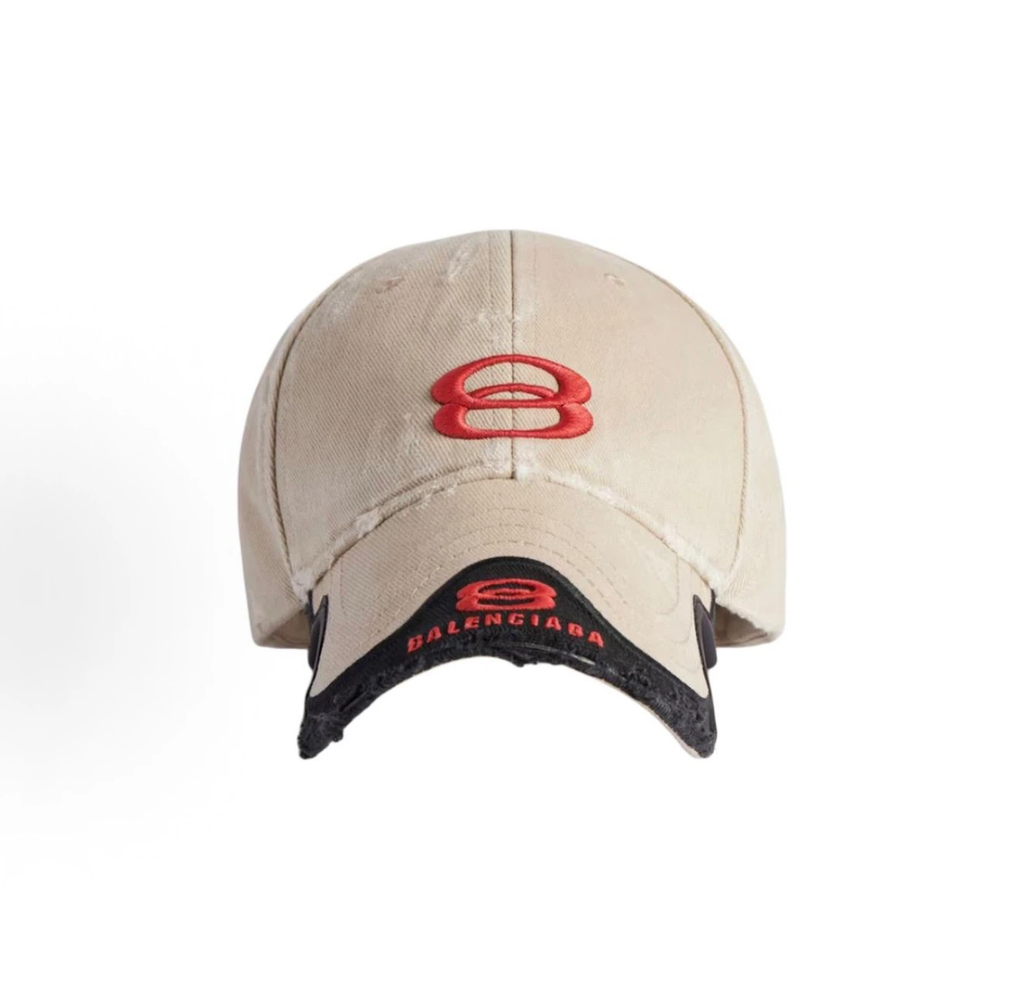 Balenciaga Distressed Double‑B Logo Baseball Cap Unisex Beige